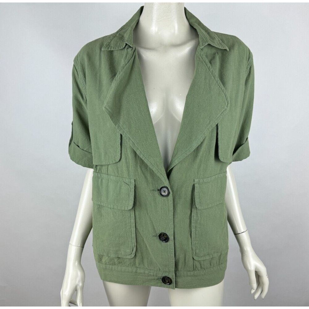 FRAME Cotton Jacket With Oversized Pockets Women M EUC Short Sleeve V-Neck